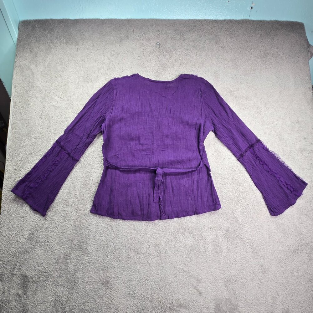 Purple Ruffle-Front Women's Blouse - Picture 2 of 3